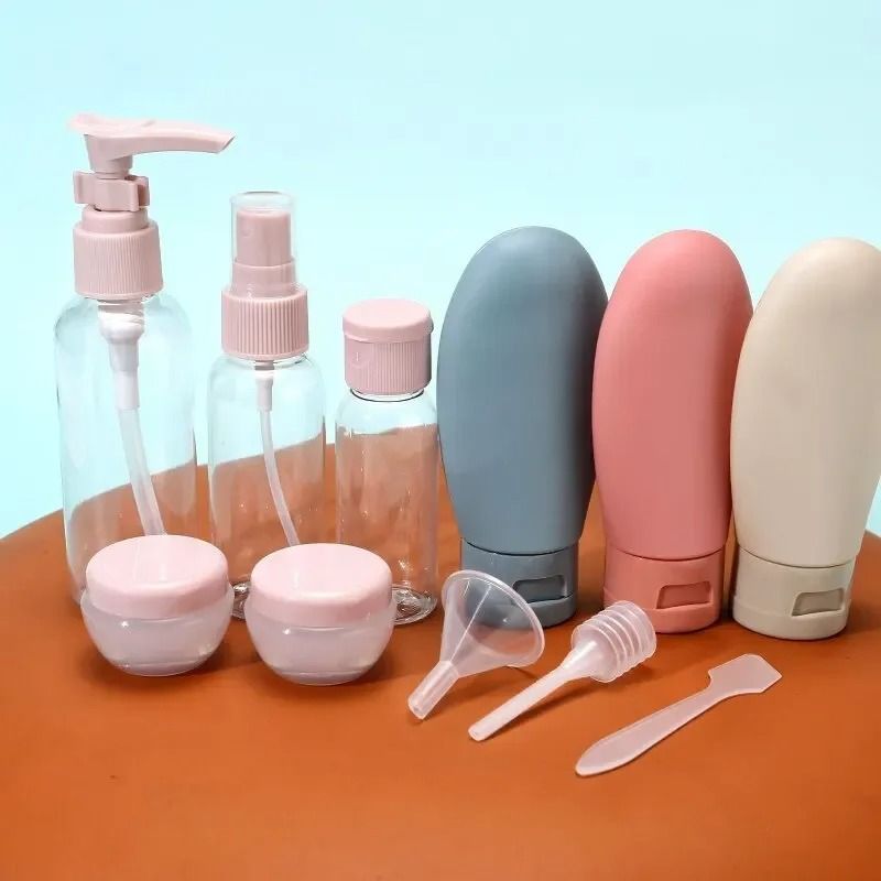 11pcs Travel Bottles Set With Storage Bag Travel Size Empty Liquid Cream Lotion Containers Fine Mist Spray Bottle Squeeze Tubes  Cosmetic Storage Box