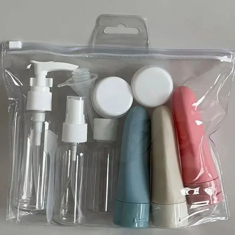 11pcs Travel Bottles Set With Storage Bag Travel Size Empty Liquid Cream Lotion Containers Fine Mist Spray Bottle Squeeze Tubes  Cosmetic Storage Box