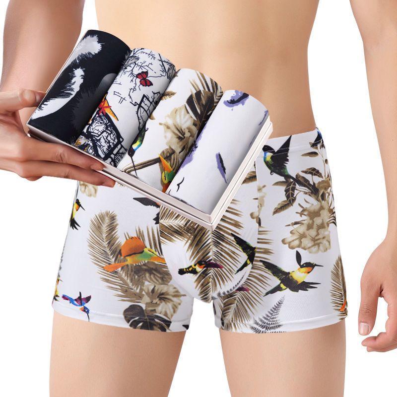 4 Pack Men’s Breathable Underwear Fashion Underwear Boxer Briefs Soft stretch comfortable Polyester fabric China size Buy a larger size than usual