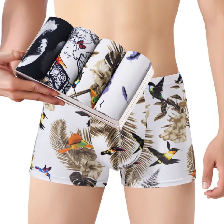 4 Pack Men’s Breathable Underwear Fashion Underwear Boxer Briefs Soft stretch comfortable Polyester fabric China size Buy a larger size than usual