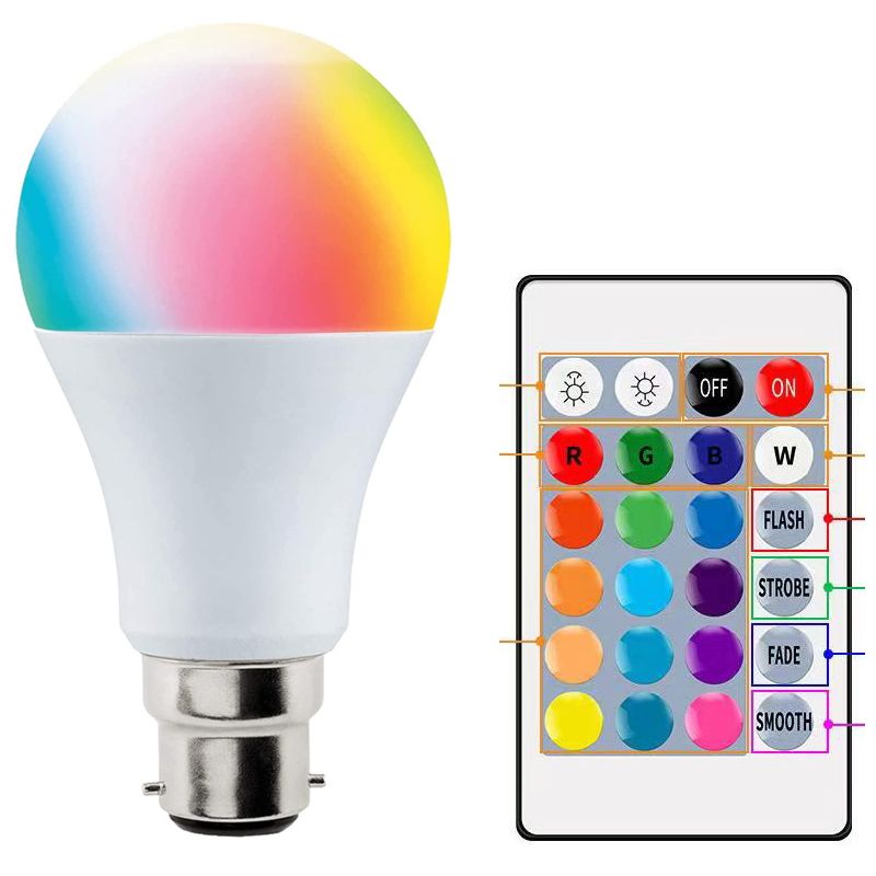 10W  B22 RGB LED Light Bulb Color Changing and White Dimmable with Remote Control Lighting