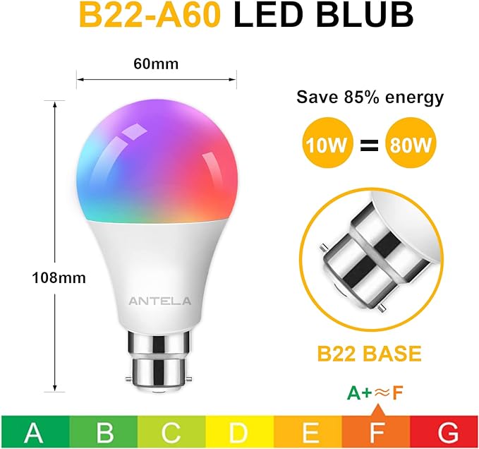 10W  B22 RGB LED Light Bulb Color Changing and White Dimmable with Remote Control Lighting