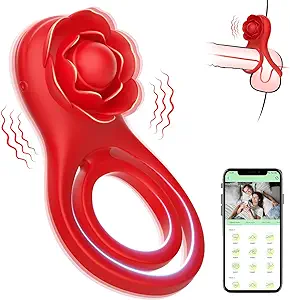 Vibrating Cock Ring Adult Sex Toys,Penis Ring Couples Sex Toys,Rose Adult Sex Toys for Men 10 Vibration Modes with App Remote Control Vibrator,Male Sex Toy with Rose Clitoral Stimulator