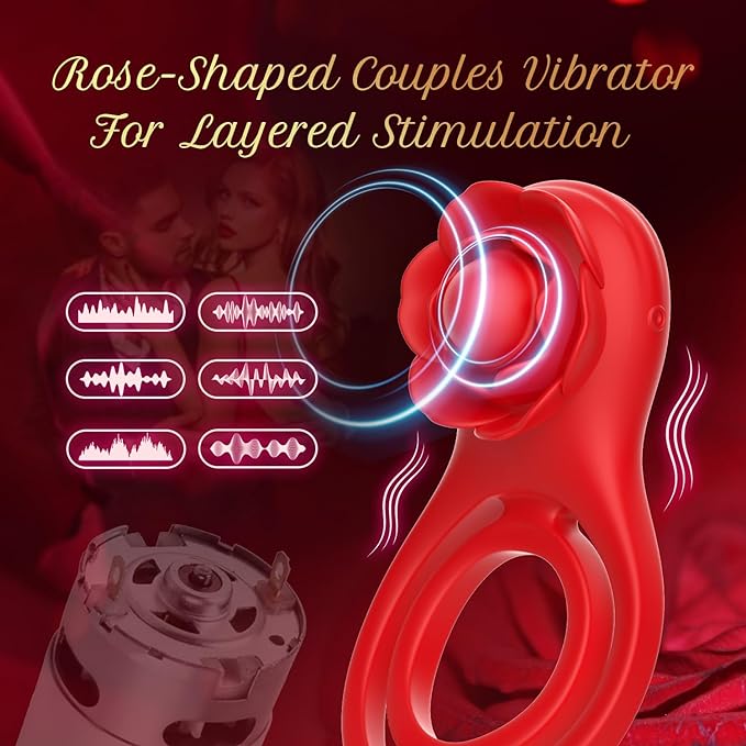 Vibrating Cock Ring Adult Sex Toys,Penis Ring Couples Sex Toys,Rose Adult Sex Toys for Men 10 Vibration Modes with App Remote Control Vibrator,Male Sex Toy with Rose Clitoral Stimulator
