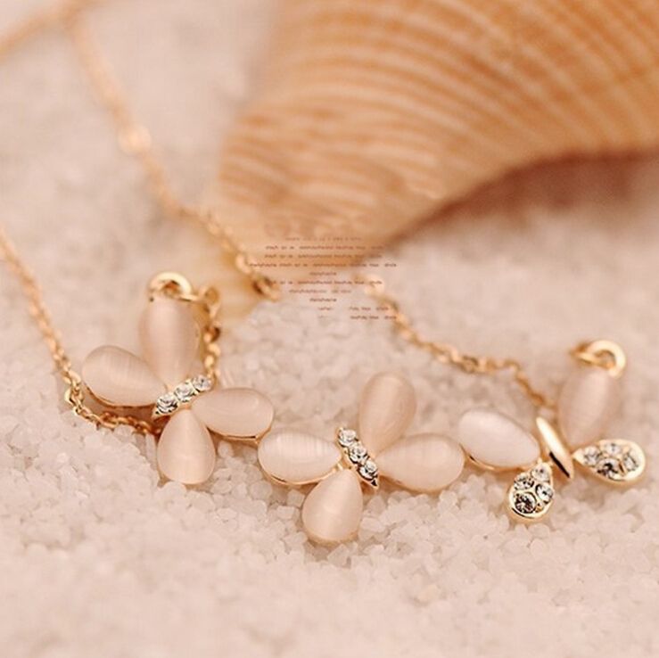HN Brand-1Pcs/Set New Beautiful Fashion Opal butterfly short necklace For Women Jewellery Gift