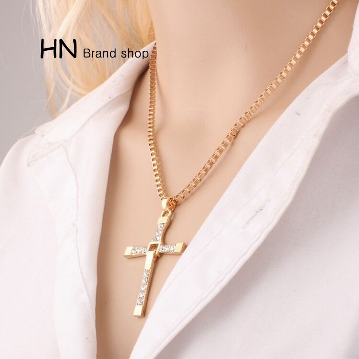 Euro-american Necklace Alloy Fast & Furious 8 Cross Necklace Cross Pendant set with diamond