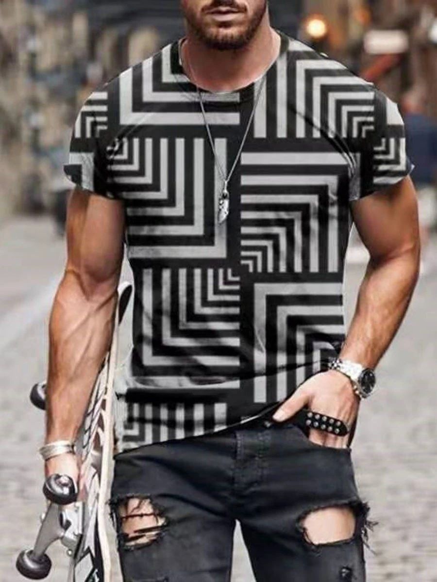 Men's 100% Polyester 3D Print Crew Neck T-shirt - Perfect for Active Lifestyle, Casual Wear - Easy to Care men tshirts