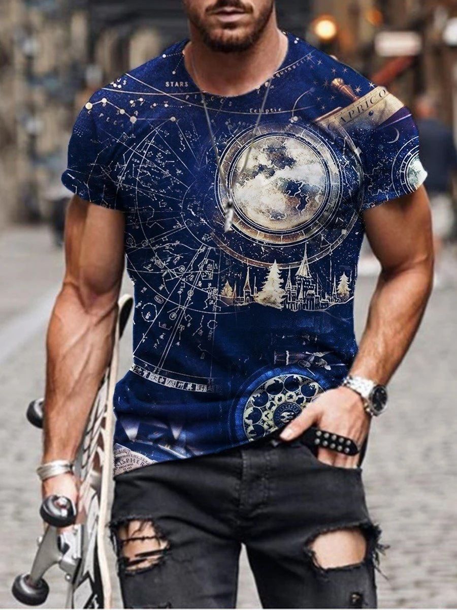 Men's 100% Polyester 3D Print Crew Neck T-shirt - Perfect for Active Lifestyle, Casual Wear - Easy to Care men tshirts