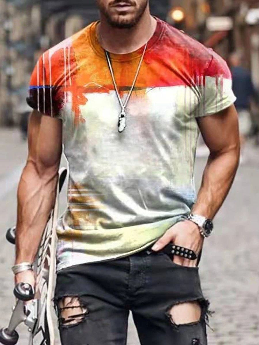 Men's 100% Polyester 3D Print Crew Neck T-shirt - Perfect for Active Lifestyle, Casual Wear - Easy to Care men tshirts