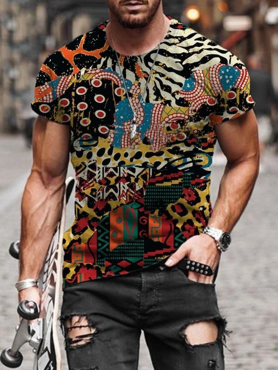 Men's 100% Polyester 3D Print Crew Neck T-shirt - Perfect for Active Lifestyle, Casual Wear - Easy to Care men tshirts