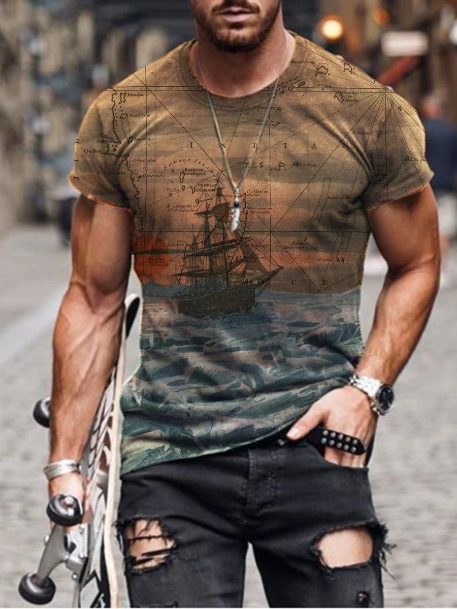 Men's 100% Polyester 3D Print Crew Neck T-shirt - Perfect for Active Lifestyle, Casual Wear - Easy to Care men tshirts