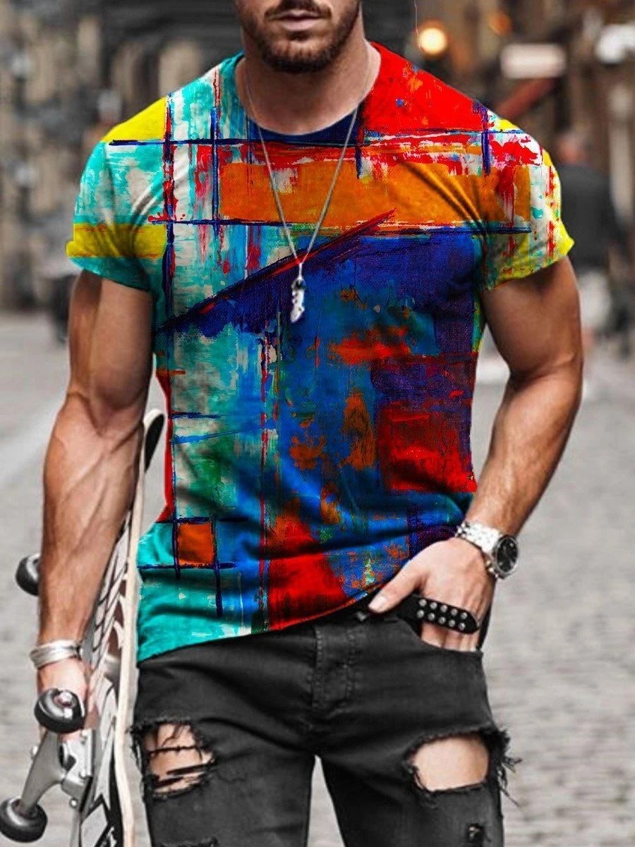 Men's 100% Polyester 3D Print Crew Neck T-shirt - Perfect for Active Lifestyle, Casual Wear - Easy to Care men tshirts