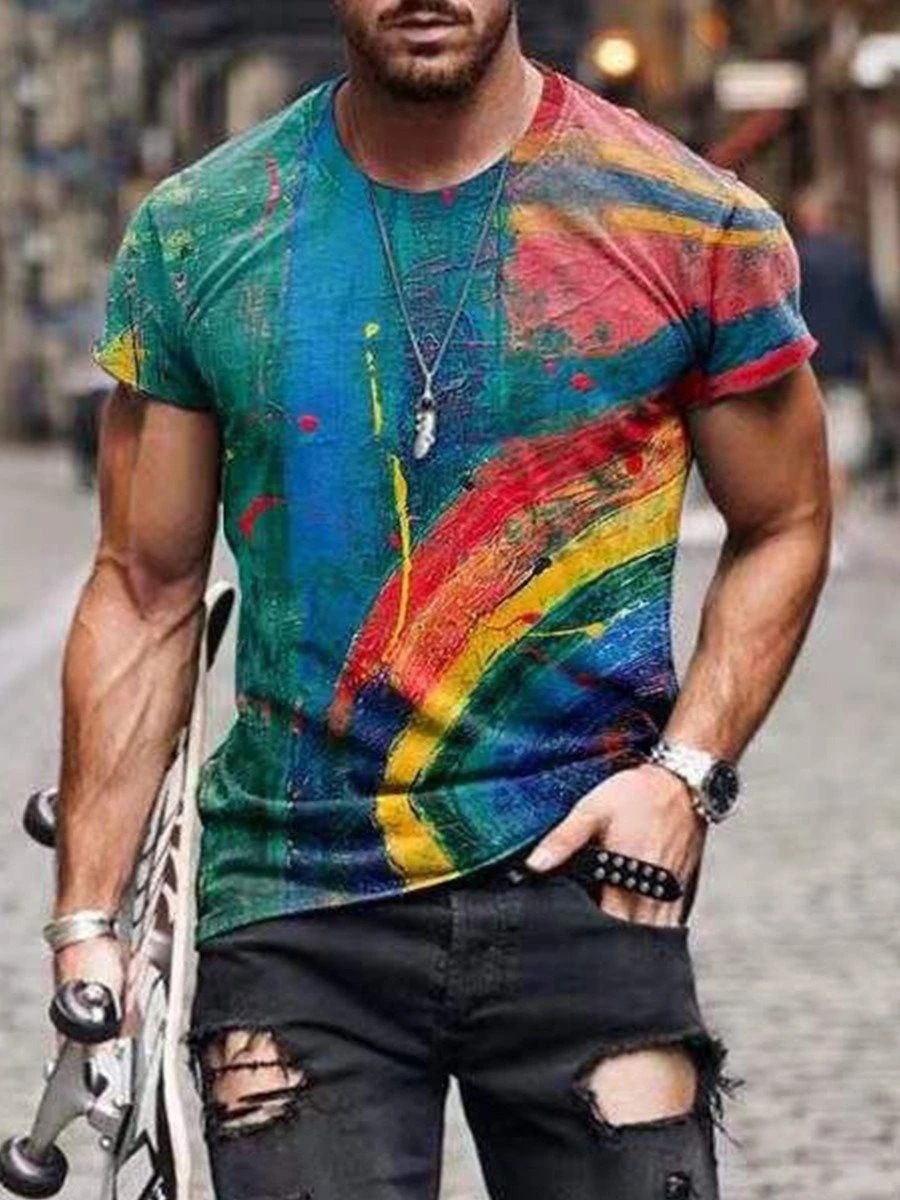 Men's 100% Polyester 3D Print Crew Neck T-shirt - Perfect for Active Lifestyle, Casual Wear - Easy to Care men tshirts