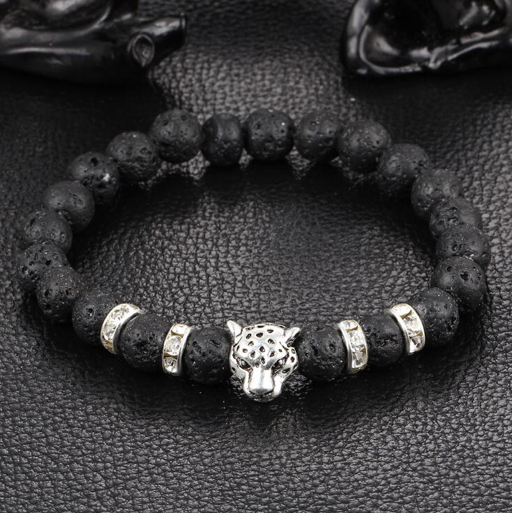 HN Brand 1 Piece New Lava stone hand string beads leopard head Bracelets Bangles Women Men Jewellery