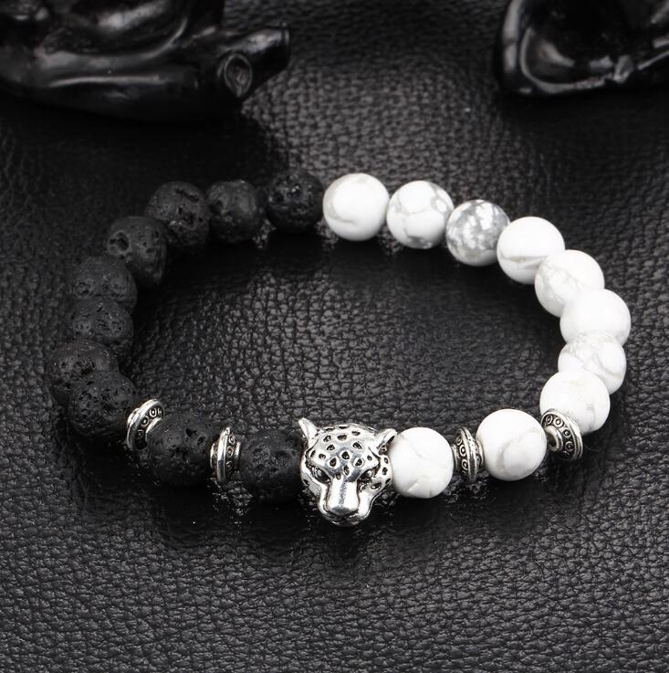 HN Brand 1 Piece New Lava stone hand string beads leopard head Bracelets Bangles Women Men Jewellery