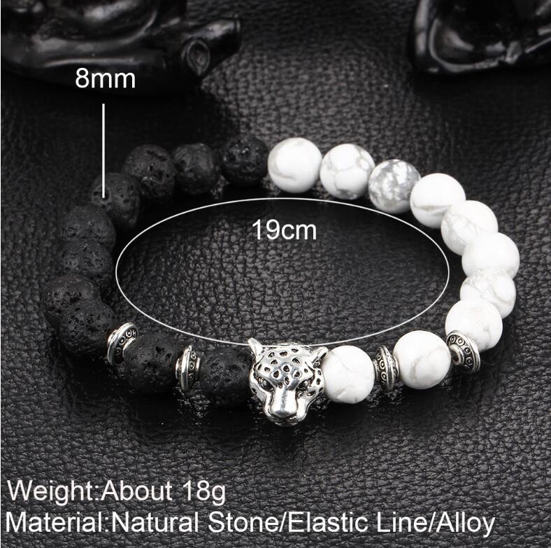 HN Brand 1 Piece New Lava stone hand string beads leopard head Bracelets Bangles Women Men Jewellery
