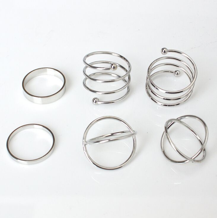 HN Brand European and American cross personality ring Metal combination 6 six-piece ring set