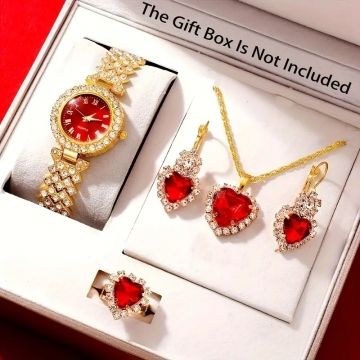 5pcs/set Women's Watch Vintage Rhinestone Quartz Watch Rome Fashion Analog Wrist Watch & Jewelry Set, Gift For Mom Her