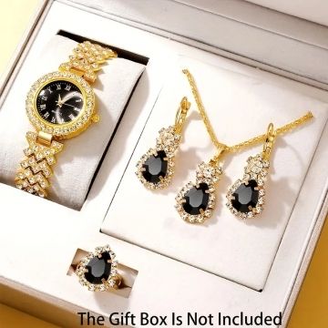5pcs/set Women's Watch Vintage Rhinestone Quartz Watch Rome Fashion Analog Wrist Watch & Jewelry Set, Gift For Mom Her