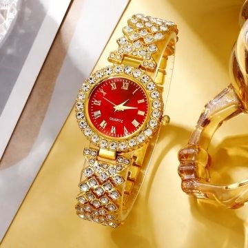 5pcs/set Women's Watch Vintage Rhinestone Quartz Watch Rome Fashion Analog Wrist Watch & Jewelry Set, Gift For Mom Her