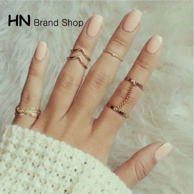 Explosive jewelry diamond leaf leaf V-shaped joint ring finger chain 6-piece ring set
