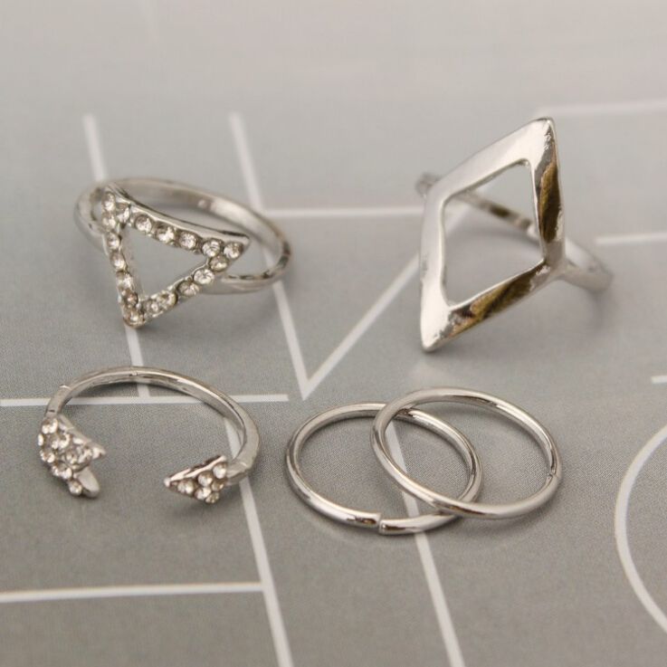 Fashion all-in-one diamond arrowhead diamond triangle joint 5-piece ring set