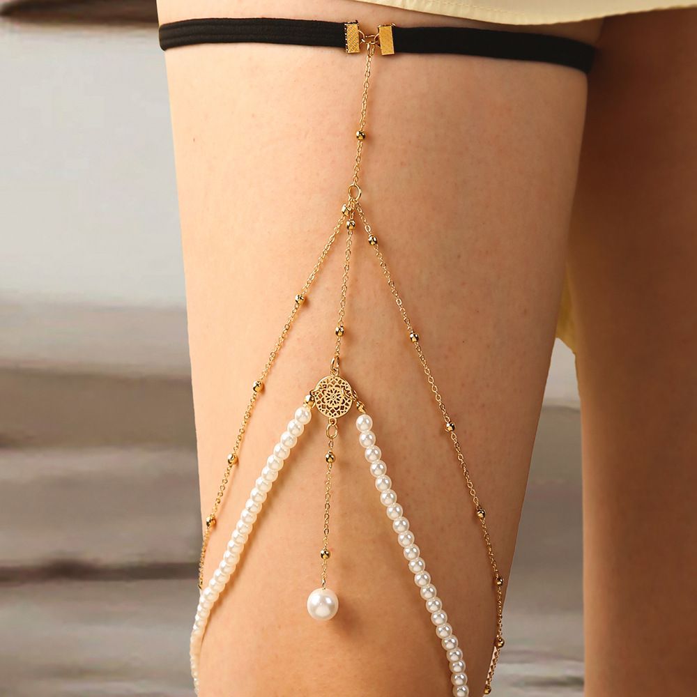 simple multi-layer pearl chain leg chain female INSTAGRAM creative personality long body chain jewelry