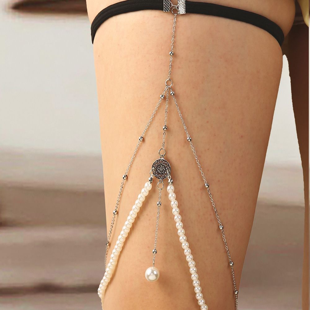 simple multi-layer pearl chain leg chain female INSTAGRAM creative personality long body chain jewelry