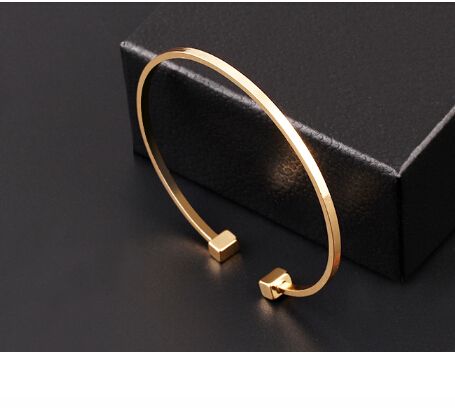 Europe and the United States fashion simple niche design bracelet copper cast geometric square open gold and silver two color bracelet woman