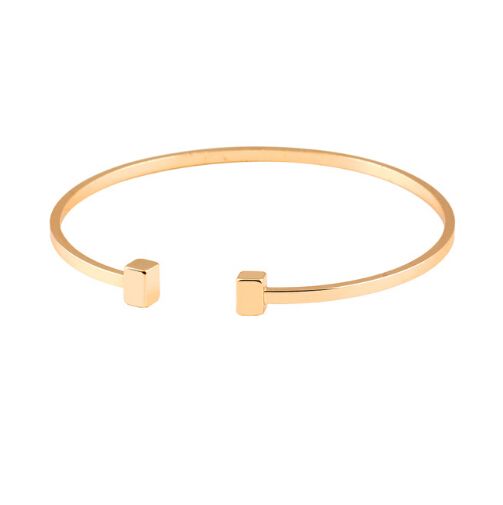 Europe and the United States fashion simple niche design bracelet copper cast geometric square open gold and silver two color bracelet woman