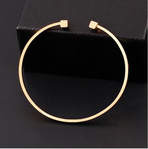 Europe and the United States fashion simple niche design bracelet copper cast geometric square open gold and silver two color bracelet woman