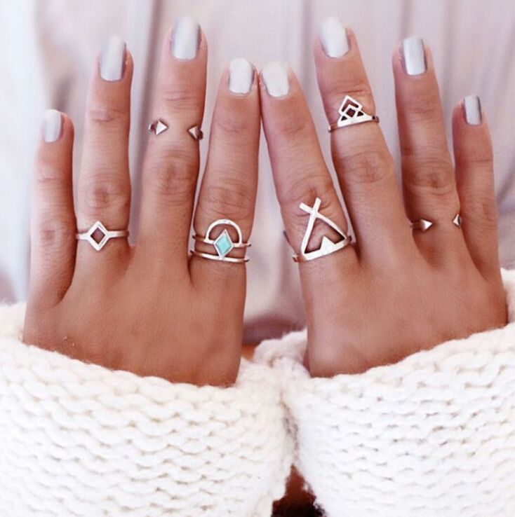 European and American fashion retro Bohemian national wind geometry hollow triangle six-piece ring ring with accessories