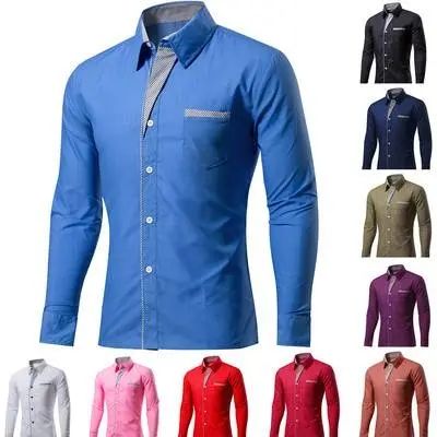 Cotton Spring Autumn Men Shirt Casual Solid Long Sleeve Slim Fit Male Formal Business Dress Shirts