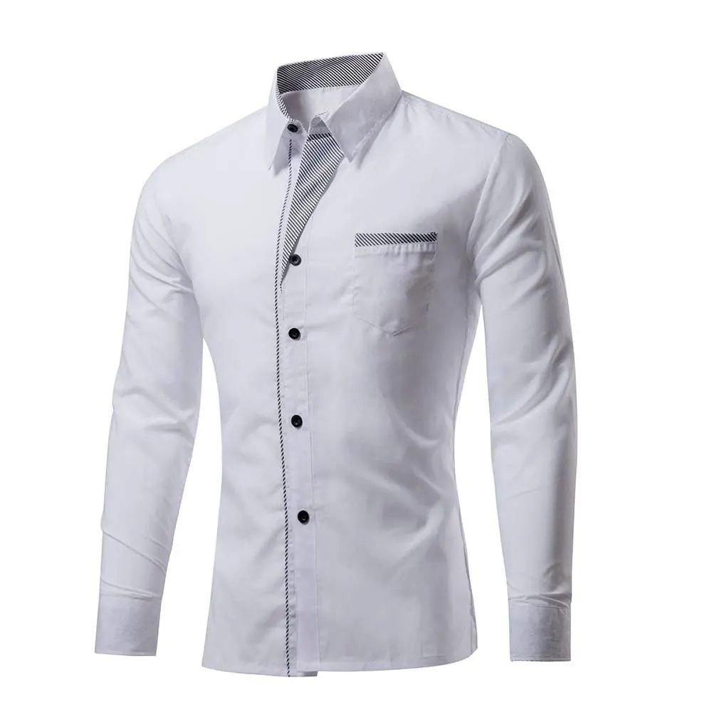 Cotton Spring Autumn Men Shirt Casual Solid Long Sleeve Slim Fit Male Formal Business Dress Shirts
