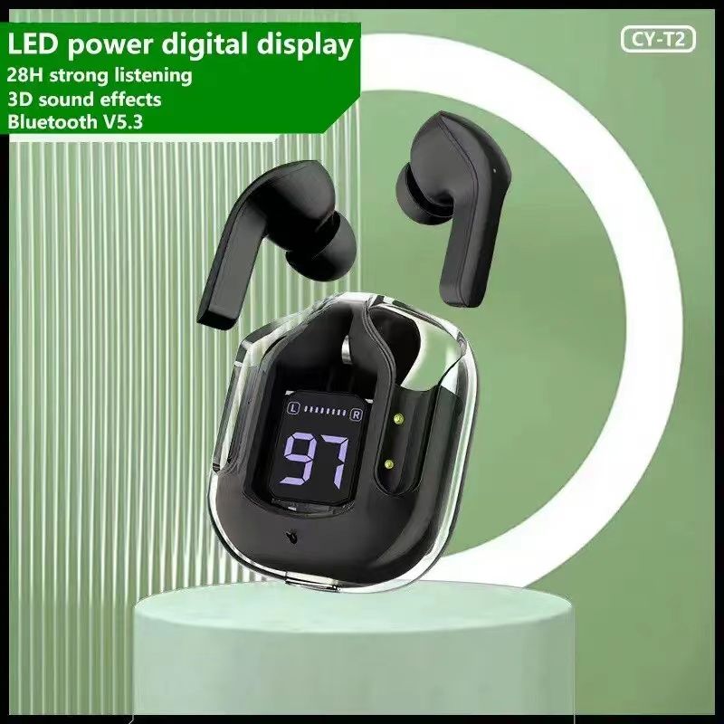 Wireless Bluetooth Headset Transparent ENC Earphones LED Power Digital Display Stereo HIFI Sound TWS Earphones for Sports Working