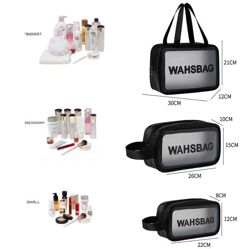 Portable makeup bag Large capacity portable travel storage toiletry bag Waterproof transparent cosmetics storage bag 3Pcs/Set
