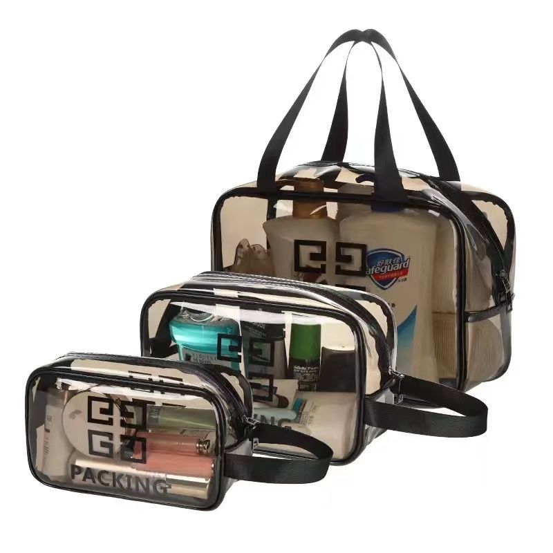 ﻿
Travel PVC transparent storage bag women's portable waterproof wash bag cosmetic multifunctional large-capacity makeup bag 3pcs/set