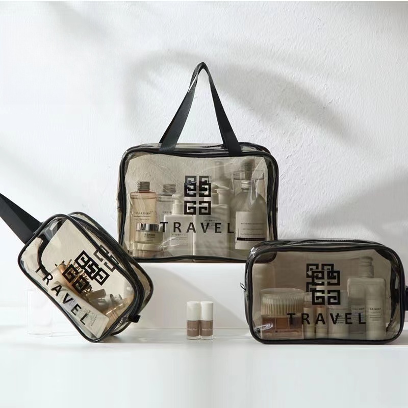 ﻿
Travel PVC transparent storage bag women's portable waterproof wash bag cosmetic multifunctional large-capacity makeup bag 3pcs/set