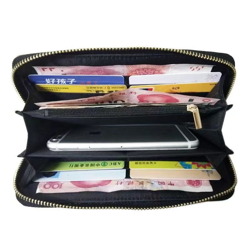 High Quality Leopard Print Zipper Wallet Clutch Credit Card Holder Female Phone Bag Thread Wristlet Wallets Coin Purse Handbag