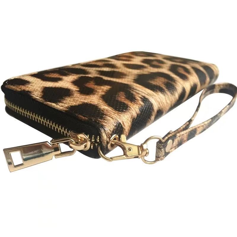 High Quality Leopard Print Zipper Wallet Clutch Credit Card Holder Female Phone Bag Thread Wristlet Wallets Coin Purse Handbag