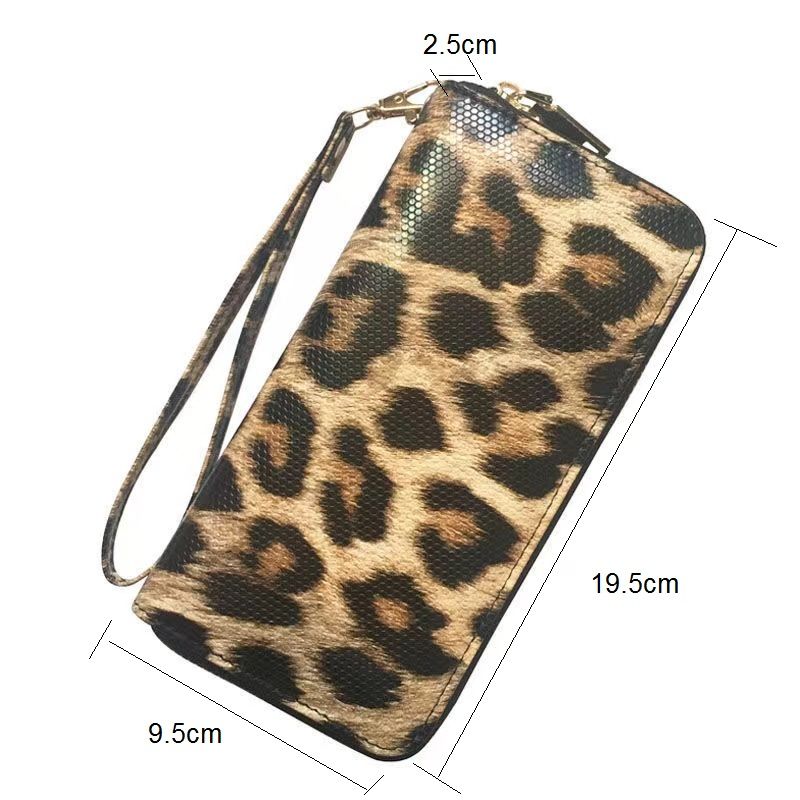 High Quality Leopard Print Zipper Wallet Clutch Credit Card Holder Female Phone Bag Thread Wristlet Wallets Coin Purse Handbag