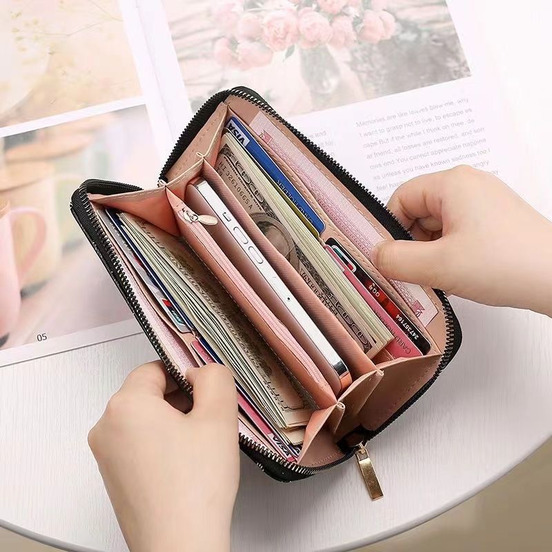 Women's Wallet  Zipper Multi Credit Card Large Capacity Zipper Clutch Travel Bag Wrist Guard Presbyopia Wallet  Handbag