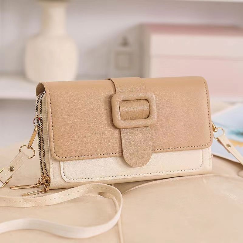 Fashionable Color Blocking Single Shoulder Crossbody Bag Mobile Phone Bag Cover Sty Ladies Wallet Women's Small Square Bag Large Capacity Shoulder Bag Fashion PU Leather Coin Purse Handbag