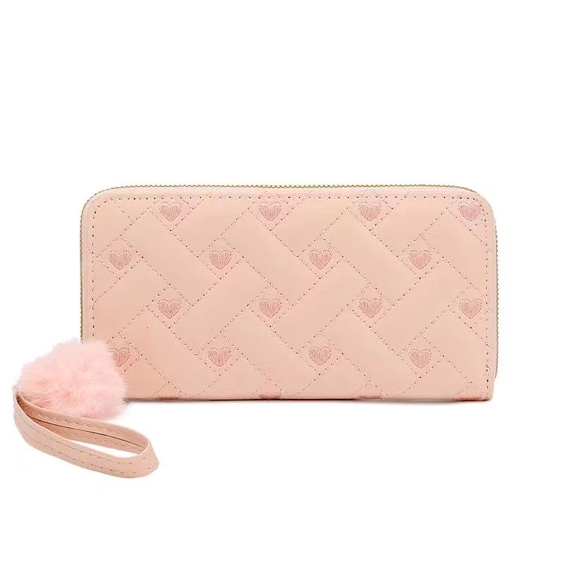 Women'S Wallet Heart Embroidery Line Clutch Long Solid Color Zipper Coin Purse Casual Fashion Multi-Layer Card Bag Gift Women's Plaid Wallet Geometric Pattern Zip Money Clip