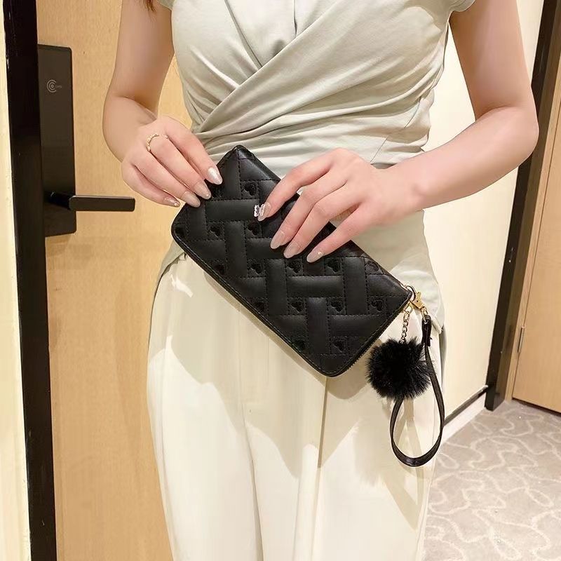 Women'S Wallet Heart Embroidery Line Clutch Long Solid Color Zipper Coin Purse Casual Fashion Multi-Layer Card Bag Gift Women's Plaid Wallet Geometric Pattern Zip Money Clip