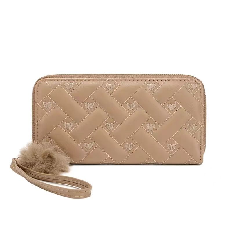 Women'S Wallet Heart Embroidery Line Clutch Long Solid Color Zipper Coin Purse Casual Fashion Multi-Layer Card Bag Gift Women's Plaid Wallet Geometric Pattern Zip Money Clip