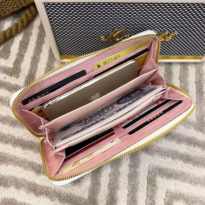 Women'S Wallet Heart Embroidery Line Clutch Long Solid Color Zipper Coin Purse Casual Fashion Multi-Layer Card Bag Gift Women's Plaid Wallet Geometric Pattern Zip Money Clip