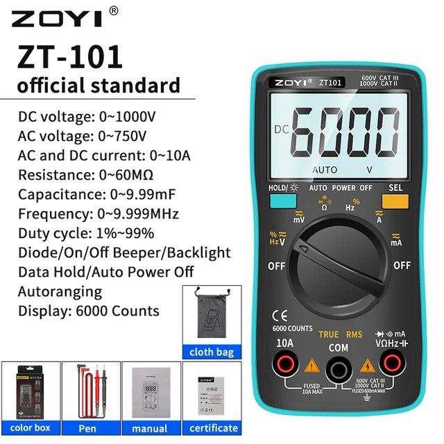 Digital Multimeter 6000 counts Backlight AC/DC Ammeter Voltmeter Ohm Portable Meter voltage meter