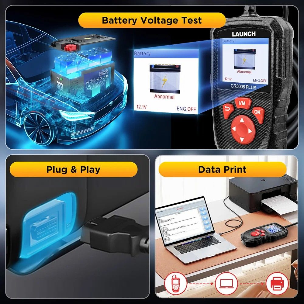 LAUNCH X431 CR3008 PLUS Full OBD2 Diagnostic Tools Car OBD OBD2 Automotive Scanner Check Engine Battery Free Update Online
