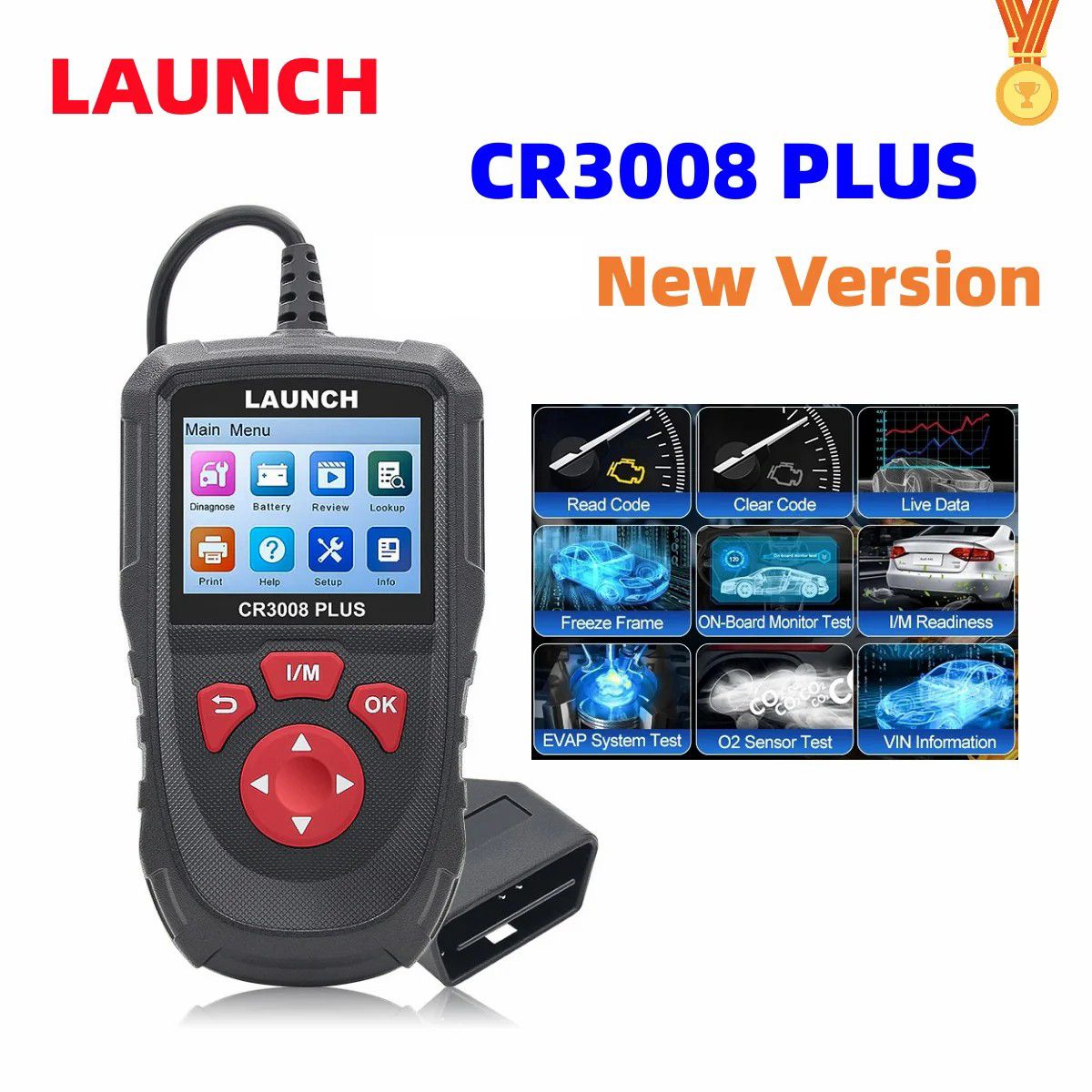 LAUNCH X431 CR3008 PLUS Full OBD2 Diagnostic Tools Car OBD OBD2 Automotive Scanner Check Engine Battery Free Update Online